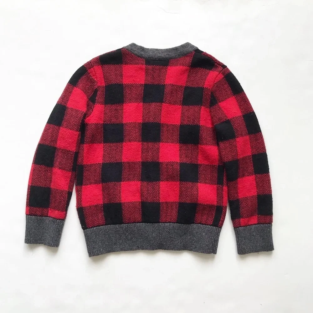 BABygap red/black buffalo plaid wool blend cardigan VGUC 5T
